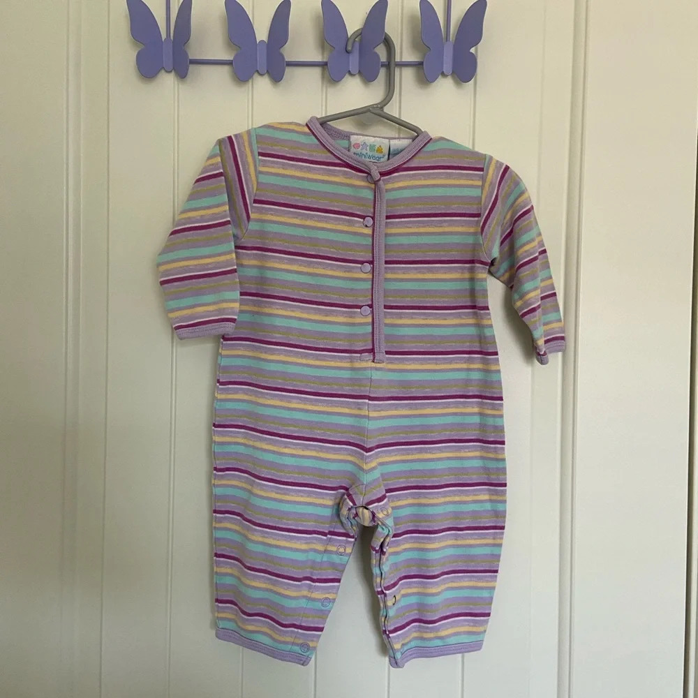 Vintage Miniwear baby girl’s‎ striped onesie — 12 months